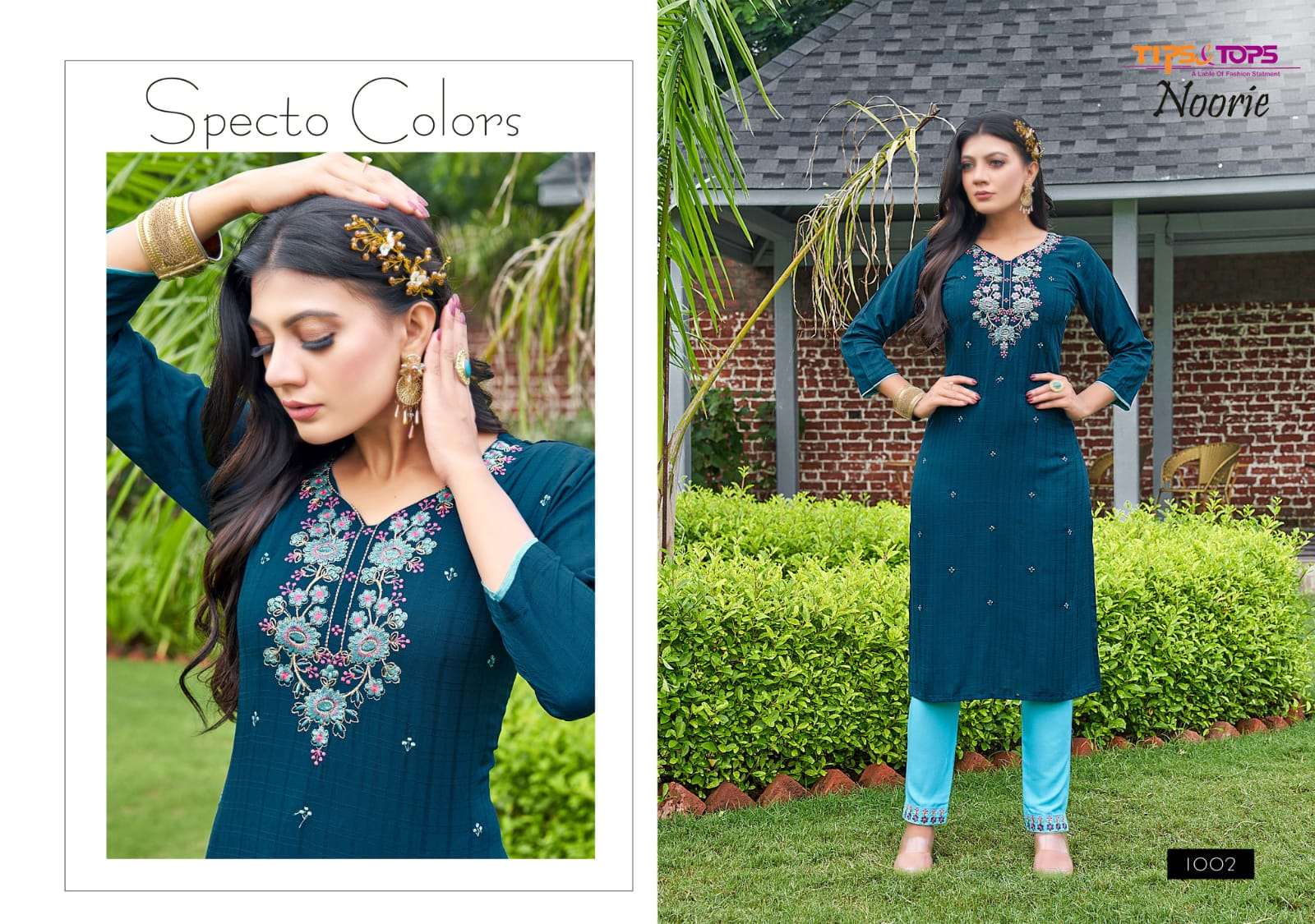 Tips & Tops-Noorie-Fancy-Rayon-Viscose-Stripes-Embroidery-Work-Straight-Kurti-Rayon-Pant-1002